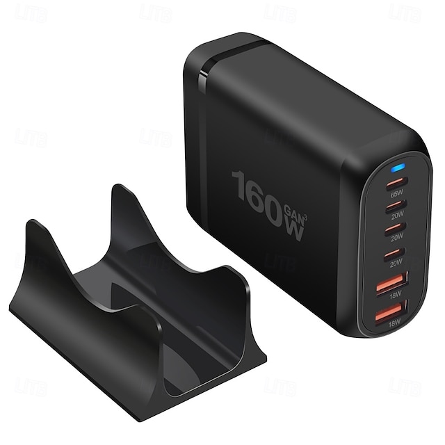  160 W Gan Fast Charge 3.0 USB Typ C Szybka ładowarka Mobilna 6-portowa USB Typ C Ładowarka PD Wygodna do noszenia Ładowarka do tabletu