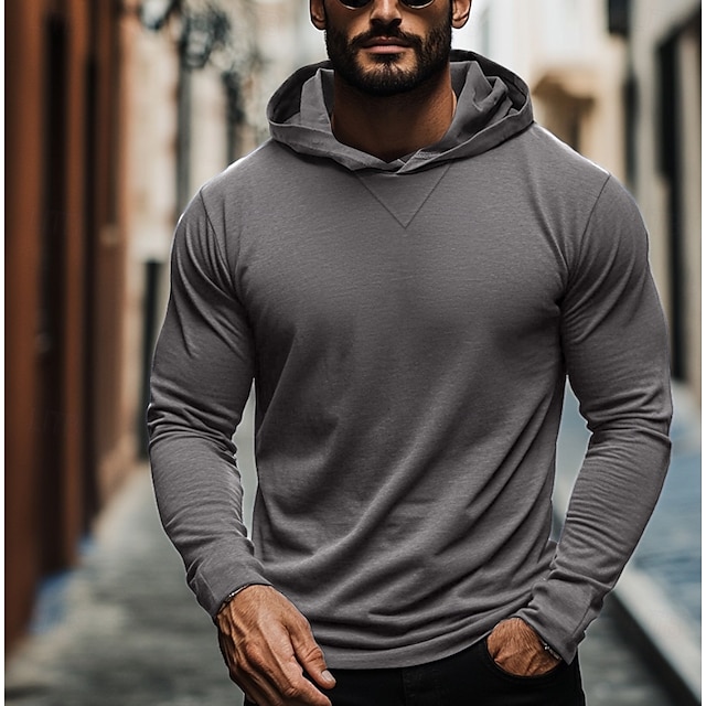  Homens Camiseta T-shirt Manga Longa Com Capuz Verão Tecido Moda Designer Básico Com Capuz Férias Rua Para Noite Cinzento Escuro Preto Branco Top Tee para Homens