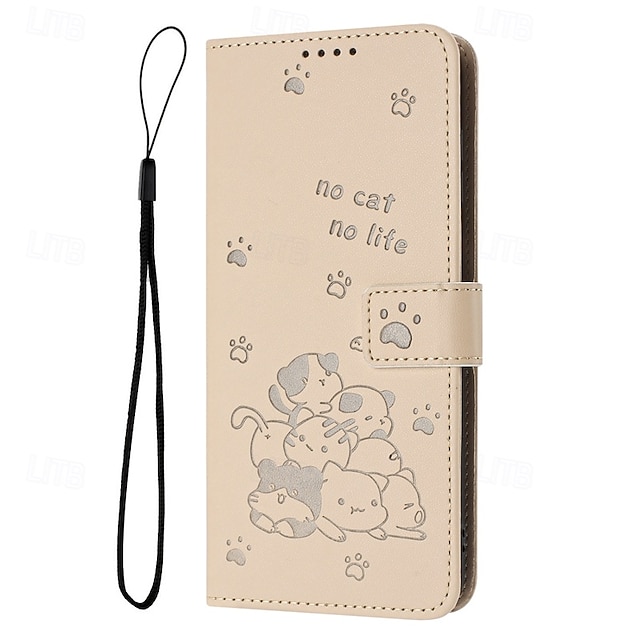  telefono Custodia Per iPhone 17 Pro Max 17 Air 16 15 14 Pro Max Plus 13 12 11 Pro Max Mini Custodia Portafoglio con Supporto Protezione Completa Con Cinturino da Polso Gatto Retrò TPU Pelle PU