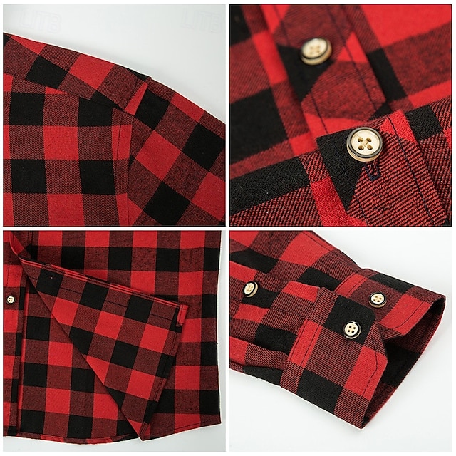 Men's Shirt Flannel Shirt Overshirt White Red Dark Navy Green Long