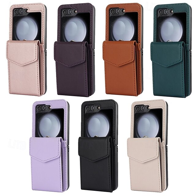  teléfono Funda Para Z Flip 6 Z Flip 5 Z Flip 4 Z Flip 3 Funda Trasera con Soporte con cordón Ranura para tarjetas Retro TPU Cuero de PU