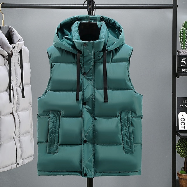  Homme Gilet matelassé Gilet à capuche Rembourré Gilet du quotidien Rendez-vous Vacances Mode Décontractées Automne hiver Poche Capuche détachable Polyester Chaud Confortable Couleur unie Boutonn