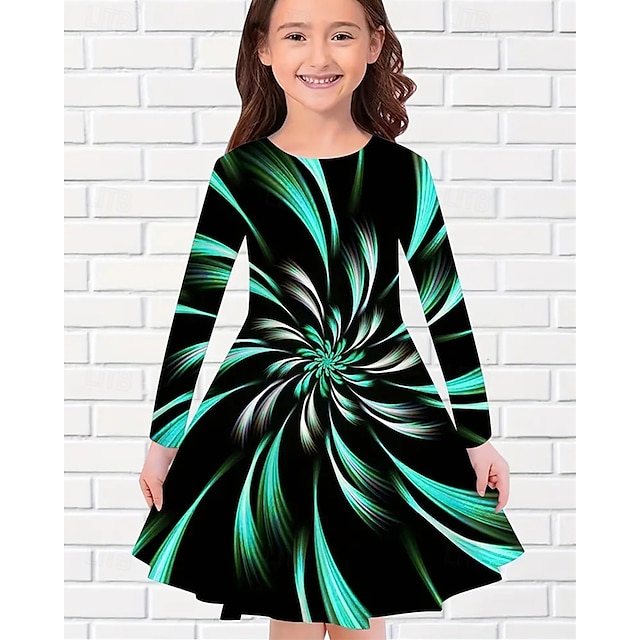  Girls' 3D Graphic Dress Long Sleeve Summer Spring Vacation Daily Holiday Princess Beautiful Sweet Kids 4-12 Years Casual Dress A Line Dress Knee-length Regular Fit