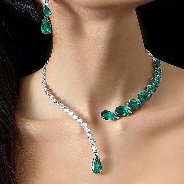  Emerald and Crystal Drop Necklace – Elegant Statement Jewelry for Weddings and Formal Events