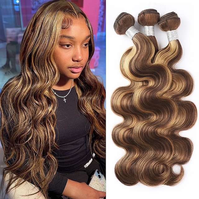  korostaa ihmisen hiuksia p4/27 body wave nippu 3 nippua 300g hiustenpidennykset