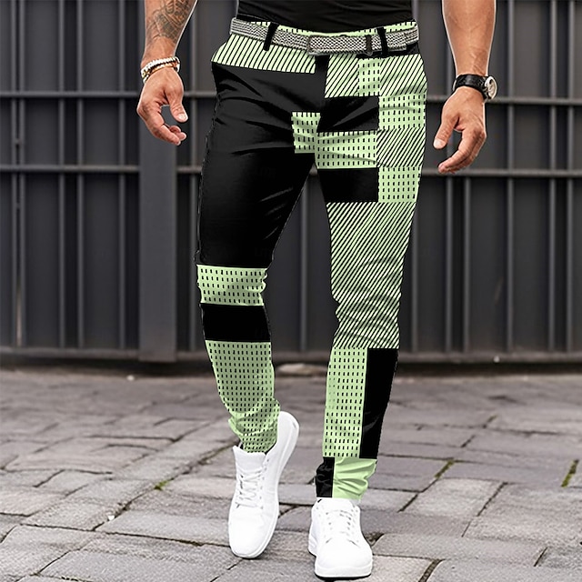  Herre Geometrisk Fargeblokk Lapper Dressbukser Medium Midje Business Casual Formell Hverdag Glidelås Lomme Sommer Vår Høst 3D-utskrift Svart Rosa Blå