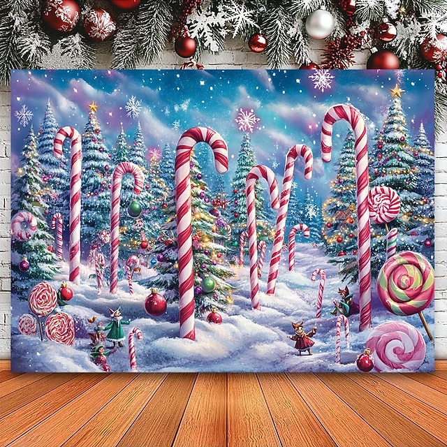  juledekorasjoner hengende billedvev godteri stokk skog jul veggkunst stor billedvev veggmaleri dekor fotografi bakteppe teppe gardin hjem soverom stue dekorasjon