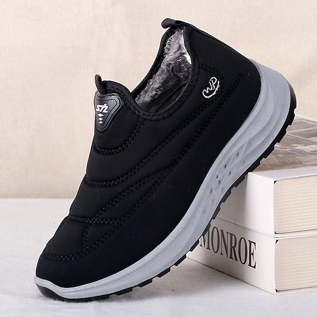  Sapatos de inverno masculinos impermeáveis e sem cadarço com forro de pelúcia e sola antiderrapante – tênis quentes para caminhadas ao ar livre
