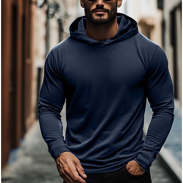  Herren T Shirt T-Shirt Langarm Mit Kapuze Sommer Einfach Mode Designer Basic Mit Kapuze Urlaub Straße Ausgehen Dunkelgrau Schwarz Weiß Top T-Shirt für Herren