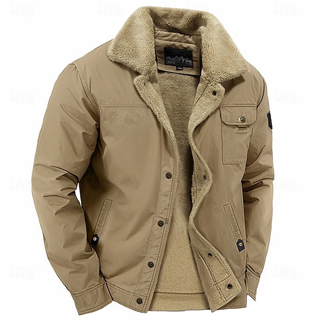  Męskie Kurtka Trucker Płaszcz zimowy Kurtka polarowa Kurtka Sherpa Biuro i kariera Codzienne Keep Warm Wygodne Kieszeń Zima Równina Zabytkowe Moda Klapa Niebieski Zielony Khaki Kurtki