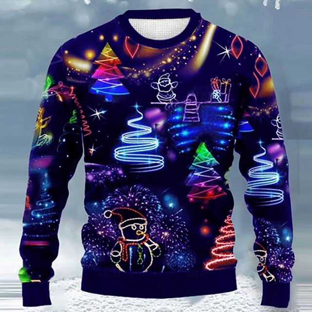 Ugly Christmas Sweater Men's Sweaters Pullover Jumper Knitwear Knitting Print New Years Eve Sweater Outdoor Daily Vacation Long Sleeve Crewneck Fall Winter Blue S M L4