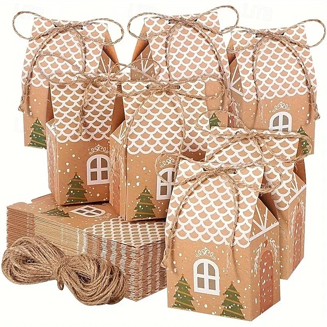 20pcs Mini Kraft Paper Christmas Candy Boxes Adorable Gift Bags for