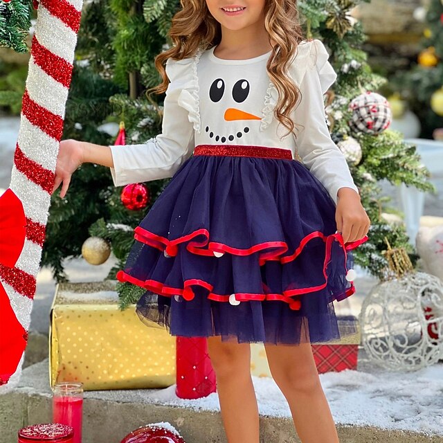 Kids Girls' Dress Ugly Long Sleeve Performance Party Patchwork Adorable