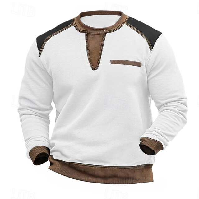 Men's Pullover Black White Army Green Light Blue Crew Neck Plain Pocket