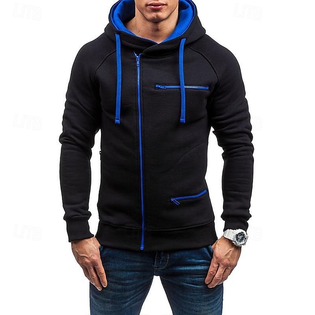  Homme Sweat à capuche zippé Sweat à capuche en molleton Noir Blanche Vin Chameau Gris foncé Capuche Bloc de couleur Fermez Patchwork Sport & Loisir du quotidien Vacances Polyester Vêtement de rue