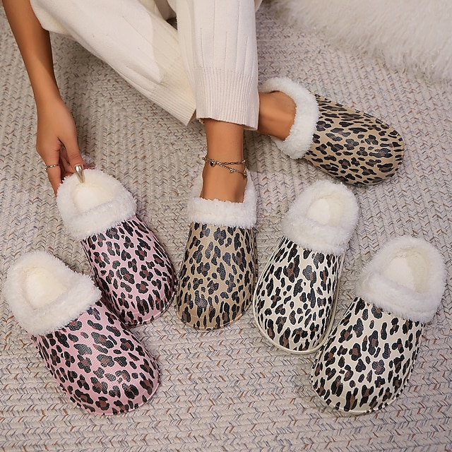 Men's Women's Slippers House Slippers Warm Slippers Home Daily Leopard Flat Heel Round Toe Closed Toe Casual Comfort Minimalism EVA Loafer Pink Khaki Beige 8