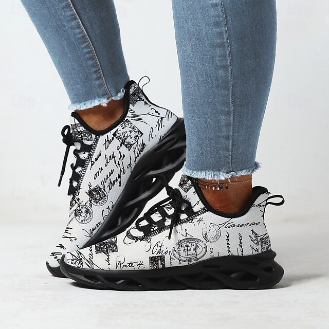 Women's Vintage Letter Print Sneakers - Black and White, Lightweight and Breathable Design, Ideal for Casual Outfits and Streetwear Fashion 6