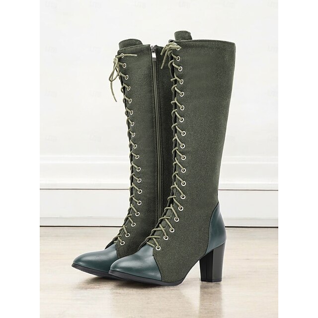 Women's Victorian Vintage Lace-Up Knee-High Boots – Green Suede and Leather, Side Zipper and Chunky Heel – Elegant Retro Style for Special Occasions 10