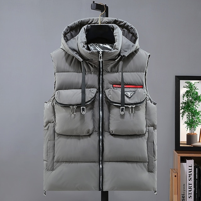  Herren Puffer Weste Kapuzenweste Gepolstert Weste Steppweste Täglich Verabredung Urlaub Modisch Brautkleider schlicht Herbst Winter Tasche Abnehmbare Kapuze Polyester warm halten Komfortabel Feste