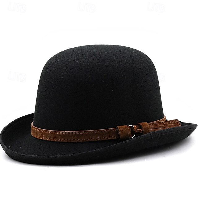  Hombre Sombrero del Derby de Kentucky Sombrero para el sol Sombrero de vaquero Sombrero Fedora Trilby Negro Rojo Tejido de lana Estilo retro Moda siglo 18 estado de texas Diario Fiesta temática Color