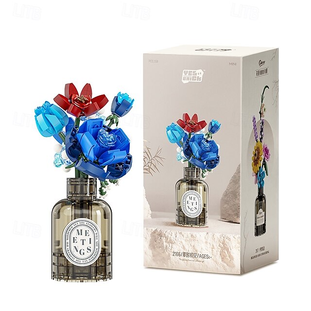  conjunto de buquê de construção de flores brinquedos de construção de flores blocos de construção brinquedos de tijolos de flores projeto criativo para decoração de sala de casa presentes de