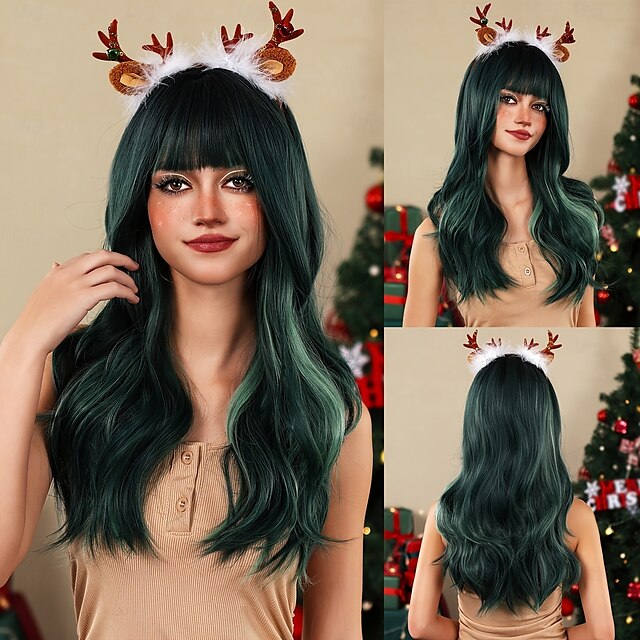 Long Curly Wigs With Bangs Women's Synthetic Wigs Christmas Dress Focus