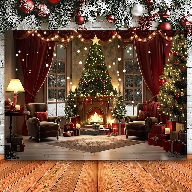 Christmas Decorations Hanging Tapestry Xmas Tree Wall Art Large Tapestry Mural Decor Photograph Backdrop Blanket Curtain Home Bedroom Living Room Decoration 17