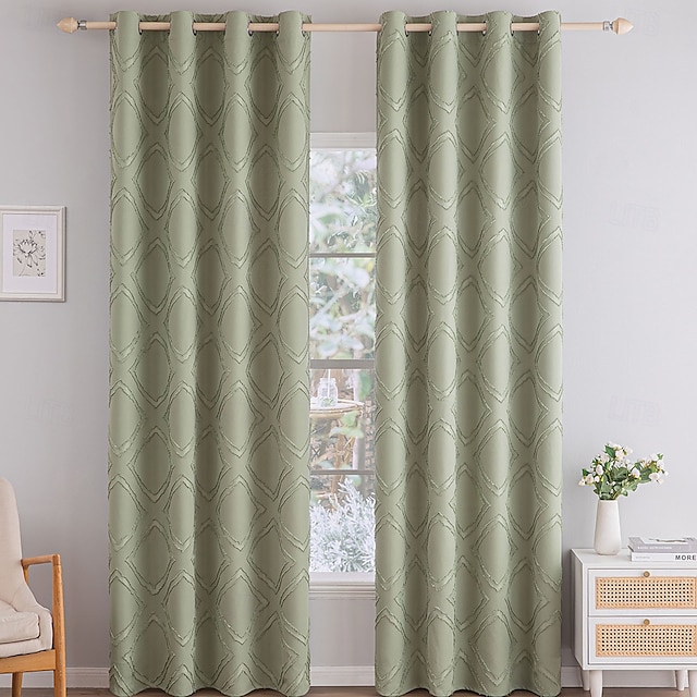  tissu de rideau rayé en coton et lin vert sauge rideau occultant touffeté pour le salon