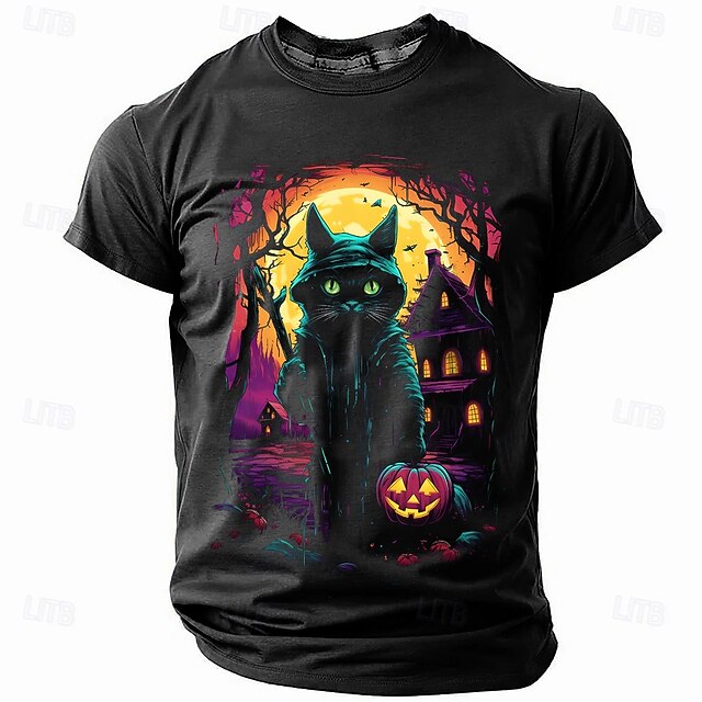 Halloween Men's Pumpkin Catus T Shirt Short Sleeve T shirt 3D Print Crew Neck Shirt Fashion Athleisure Street Sports Outdoor Holiday Black Summer Spring Clothing Apparel S M L XL XXL XXXL4