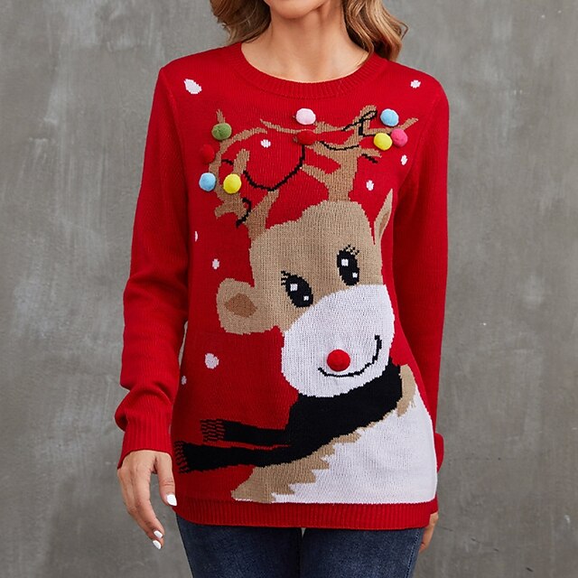 Christmas Reindeer Ugly Christmas Sweater Pullover Jumper Anime Funny For Women's Adults' Christmas Carnival Non-Printing Party Casual Daily4