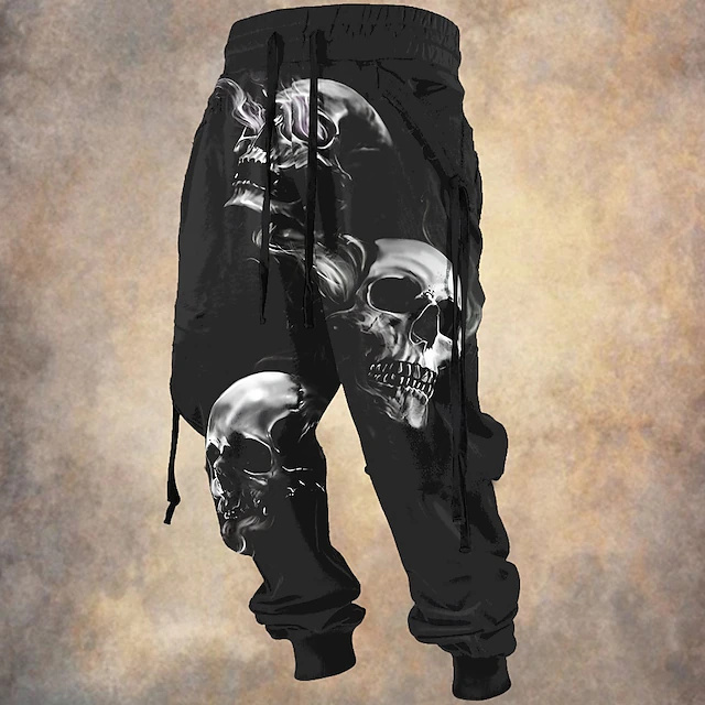 Men's Cool Skulls Sweatpants Joggers Pants Trousers Mid Waist Drawstring Elastic Waist Vintage Casual Horror Outdoor Street Dailywear Pocket Spring Fall Winter 3D Print Black4