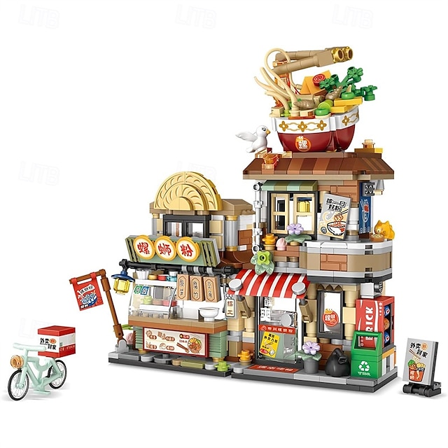  Mini blocs de construction de magasin de nouilles avec vue sur la rue, ensemble de jouets de construction créatifs pour filles de 7 à 9 ans, 870 pièces, jouet de construction d'architecture de