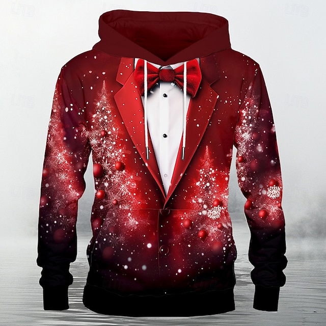  Homme père Noël Sweat à capuche Sweats à Capuche Sweat-shirt Sweat à capuche manche longue Sweat à capuche Capuche Mode 3D effet Noël Rouge foncé Imprimer Poche avant Automne Hiver Designer