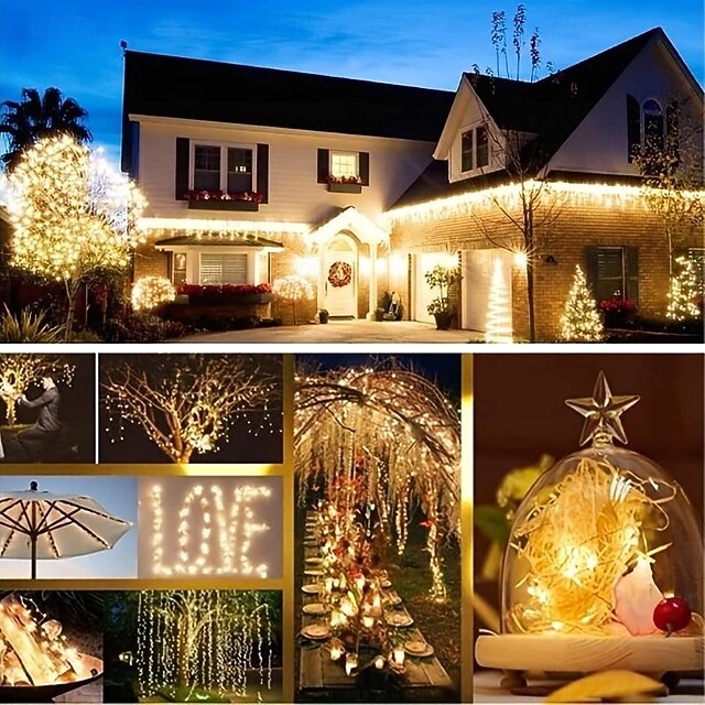 2 Pcs Christmas Outdoor Solar Copper Wire Light String Holiday Wedding