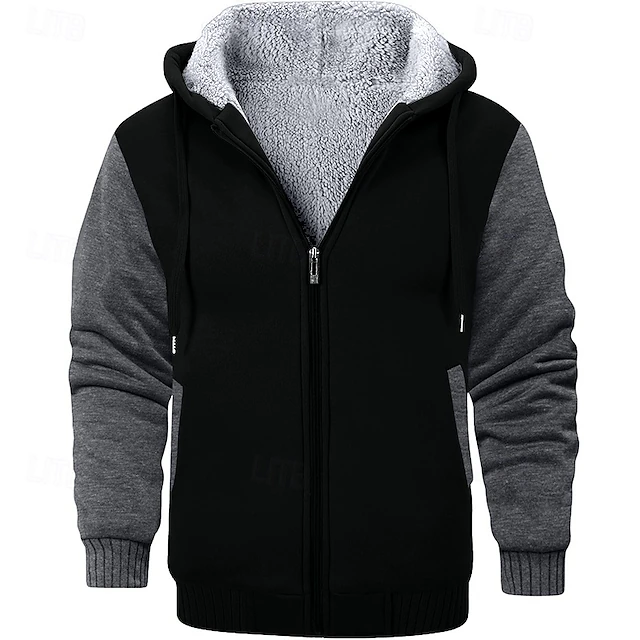 Men's Hoodie Full Zip Hoodie Fleece Hoodie Fleece lined Hoodie Wine Red Black Red Navy Blue Light Grey Hooded Plain Sports & Outdoor Daily Holiday Polyester Streetwear Cool Casual Winter Spring 9