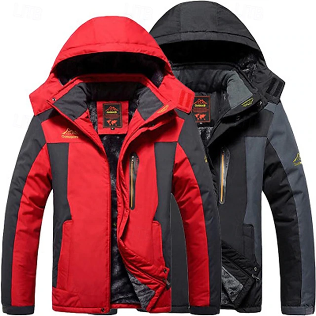 Men's Outdoor Jacket Winter Coat Fleece Jacket Hoodie Jacket Daily Vacation Thermal Warm Windproof Pocket Detachable Hood Spring & Fall Color Block Fashion Classic Hooded Regular Black Red Royal 17