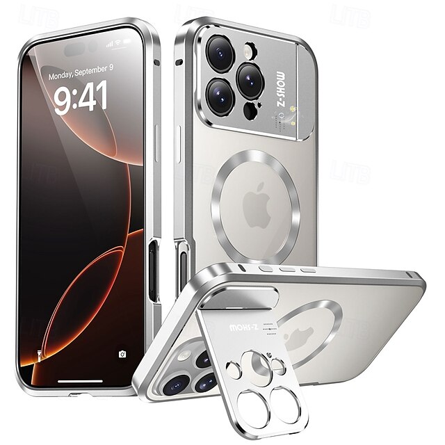  telefon Etui Til iPhone 16 15 14 Pro Max 13 Pro Max Magnetisk adsorptionsetui Med Magsafe Med stativ Gennemsigtig Magnetisk Metal