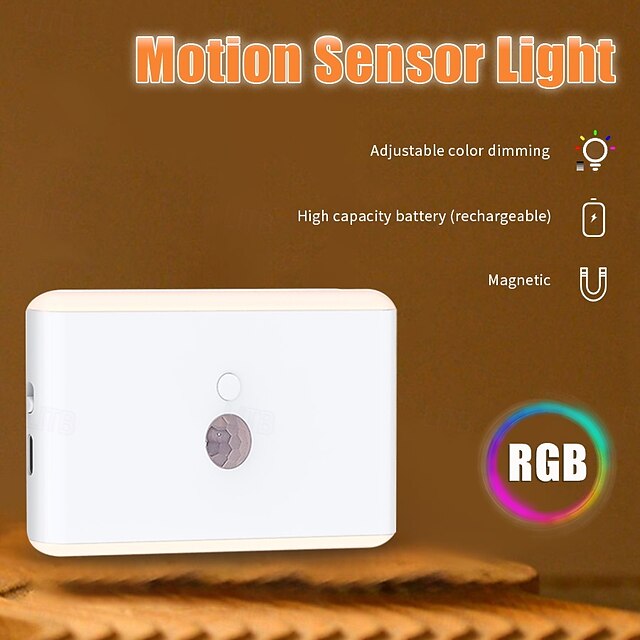 RGB Motion Sensor Ligh, USB Rechargeable LED Night Light Smart