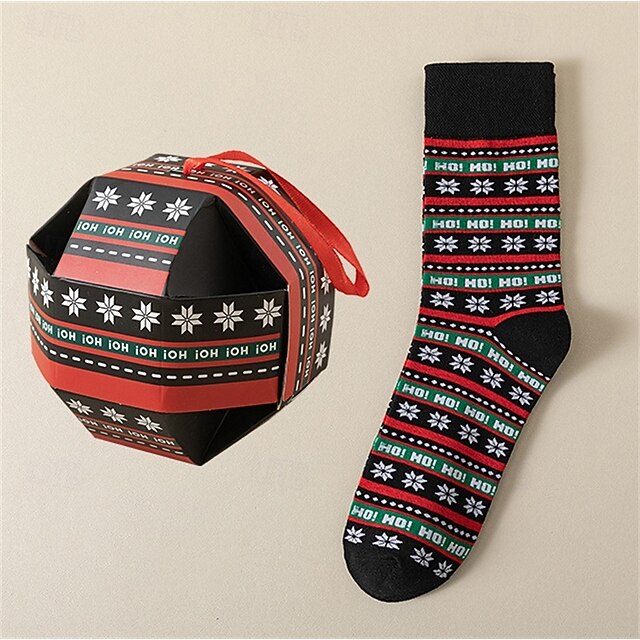 Men's 1 Pair Socks black+dark grey Black Color Christmas Pattern Sports