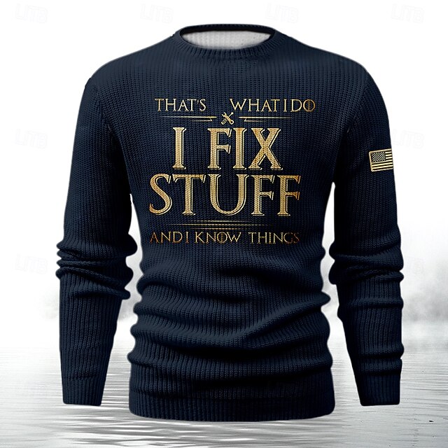 Men's Ugly Christmas Sweater Pullover Sweater Jumper Knitwear Ribbed Knit Regular Tops Knitted Crew Neck Party Evening Wear Clothing Apparel Drop Shoulder Fall & Winter Dark Navy S M L4