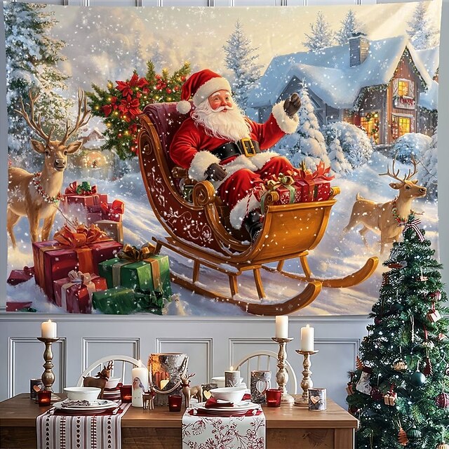 Christmas Decorations Hanging Tapestry Santa Outdoor Xmas Wall Art