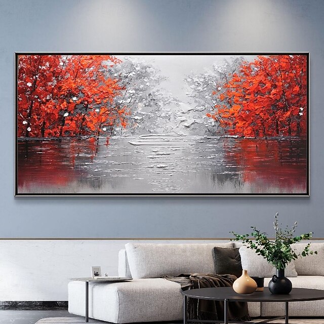 Handpainted forest tree oil painting handmade Autumn scene birch