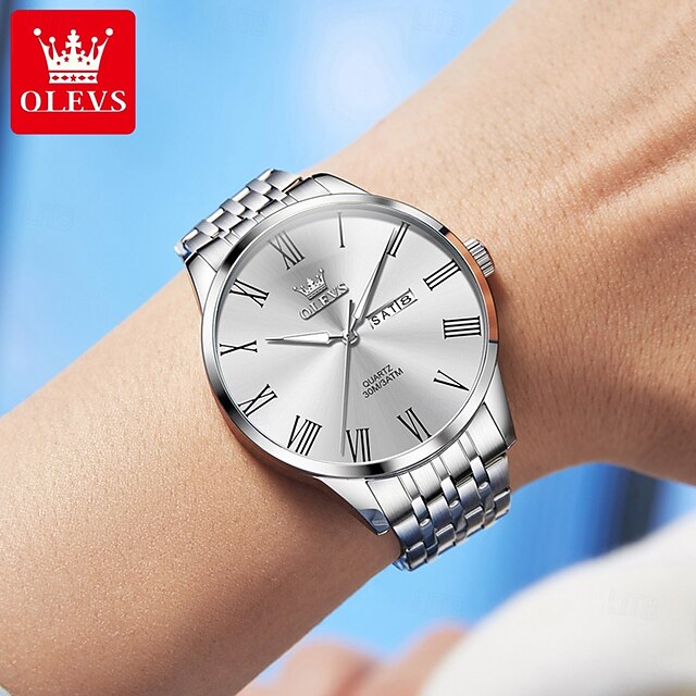 OLEVS 3633 New Men's Watch Fashion Simple Roman Numbers Scale Stainless