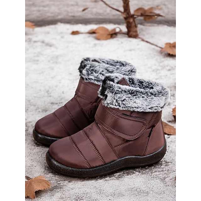  botas femininas impermeáveis de inverno com forro de pele sintética e tira de velcro ajustável - botas de neve quentes e confortáveis