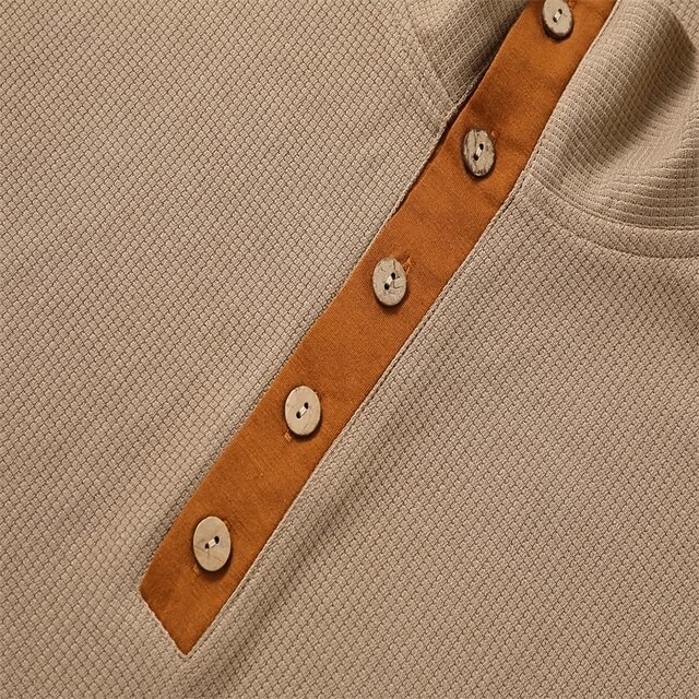 Waffle Striped Patchwork Color Block Long Sleeve Tee