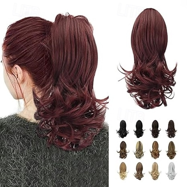  Extension de queue de cheval de 13 pouces, longue queue de cheval bouclée, extension de cheveux à pince, postiche synthétique d'aspect naturel pour femmes
