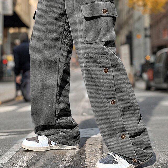 Men's Cargo Pants Corduroy Pants Trousers Casual Pants Pocket Elastic