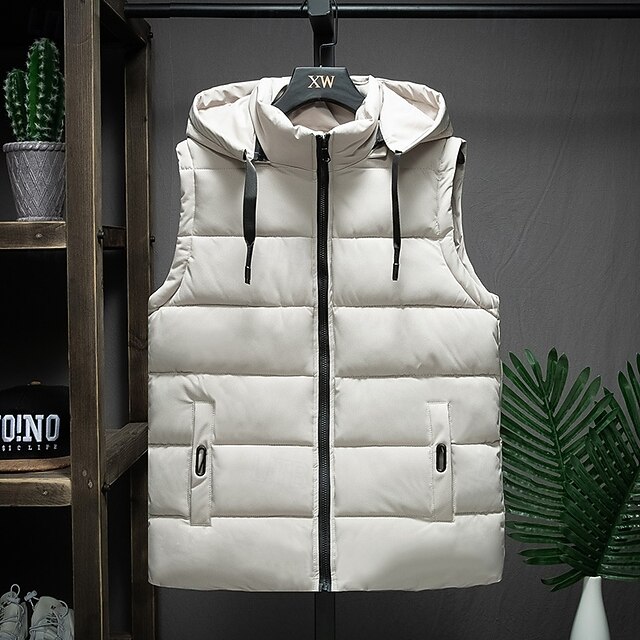 Men's Padded Hooded Vest Sleeveless Puffer Gilet with Full Zipper and Pockets