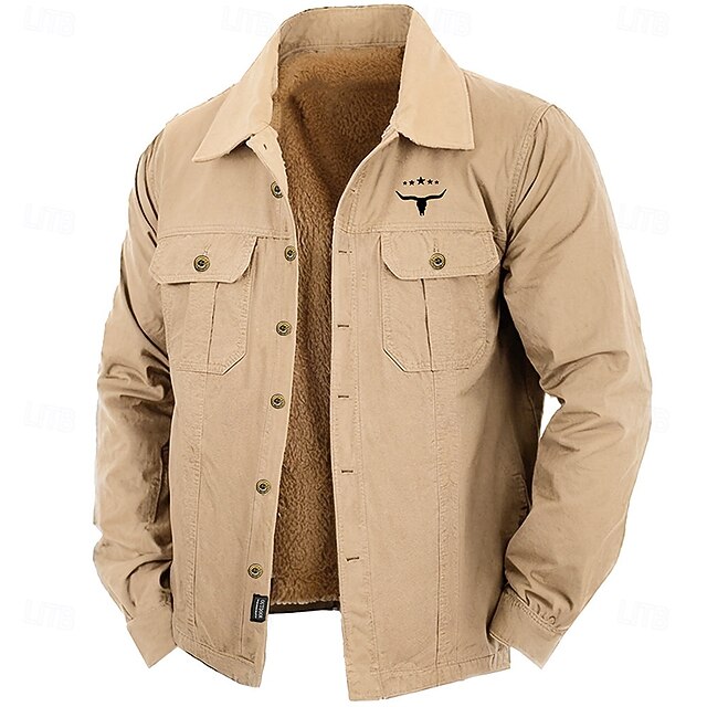 Cow Print Casual Men's Work Shirt Cargo Shirt Western Shirt Long Sleeve