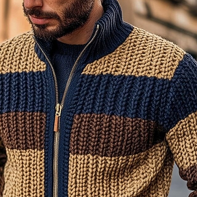 Men's Cardigan Sweater Zip Sweater Knit Sweater Chunky Knit Zipper